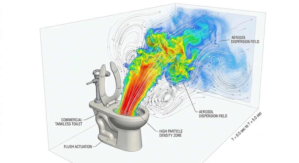 Toilet plume prevention commercial aerosol trajectory Toilet plume prevention commercial aerosol trajectory